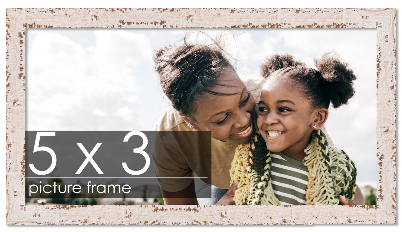 Photo Size Shabby Chic White Picture Frame - UV Acrylic, Foam Board Backing, Hanging Hardware